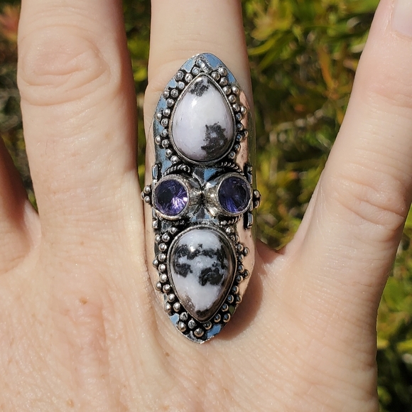 New Zebra Jasper and Amethyst 925 Silver Statement Ring. - Picture 3 of 16